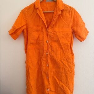 Everlane Orange Short-Sleeve Button-Down Shirt Dress